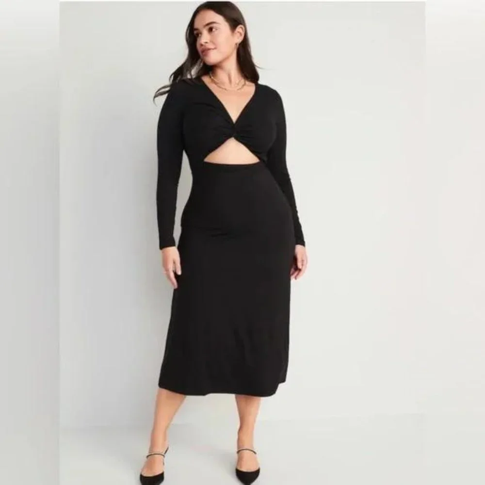 Old Navy Fit & Flare Twist-Front Cutout Midi Dress for Women New - Picture 4 of 7